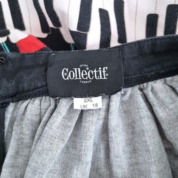 Collectif Skirt Piano Musical Print Full Gathered Black Rockabilly Pocket 18 2XL - Picture 8 of 10
